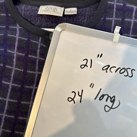 Field Manor Sweater Womens Large Purple Gray Plaid Merino Wool Button Cardigan - Picture 9 of 9